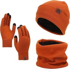 New Mysuntown Burnt Orange Beanie Hat Scarf Touch Screen Gloves 3-Piece Set