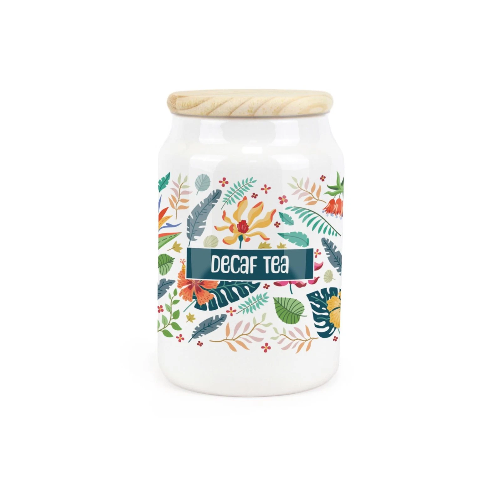 Ceramic Tapered Tropical Flowers Canister - Floral Decaf Tea Storage Container