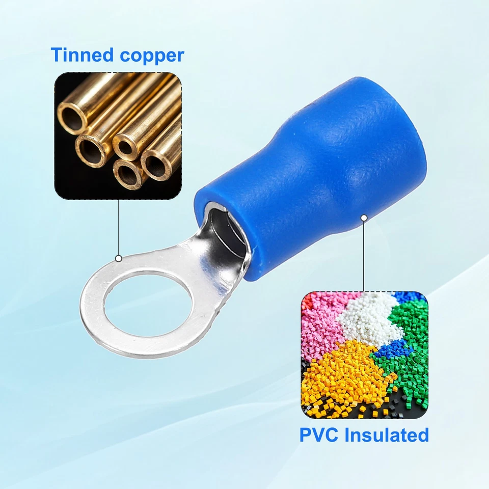 150Pcs Insulated Ring Terminal RVS2-4 Battery Lugs 16-14AWG Crimp Terminals Blue Foto 3 de 4