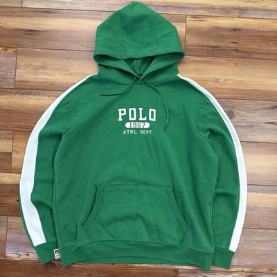Green Polo Ralph Lauren Athletic Department Striped Hoodie Sweatshirt 