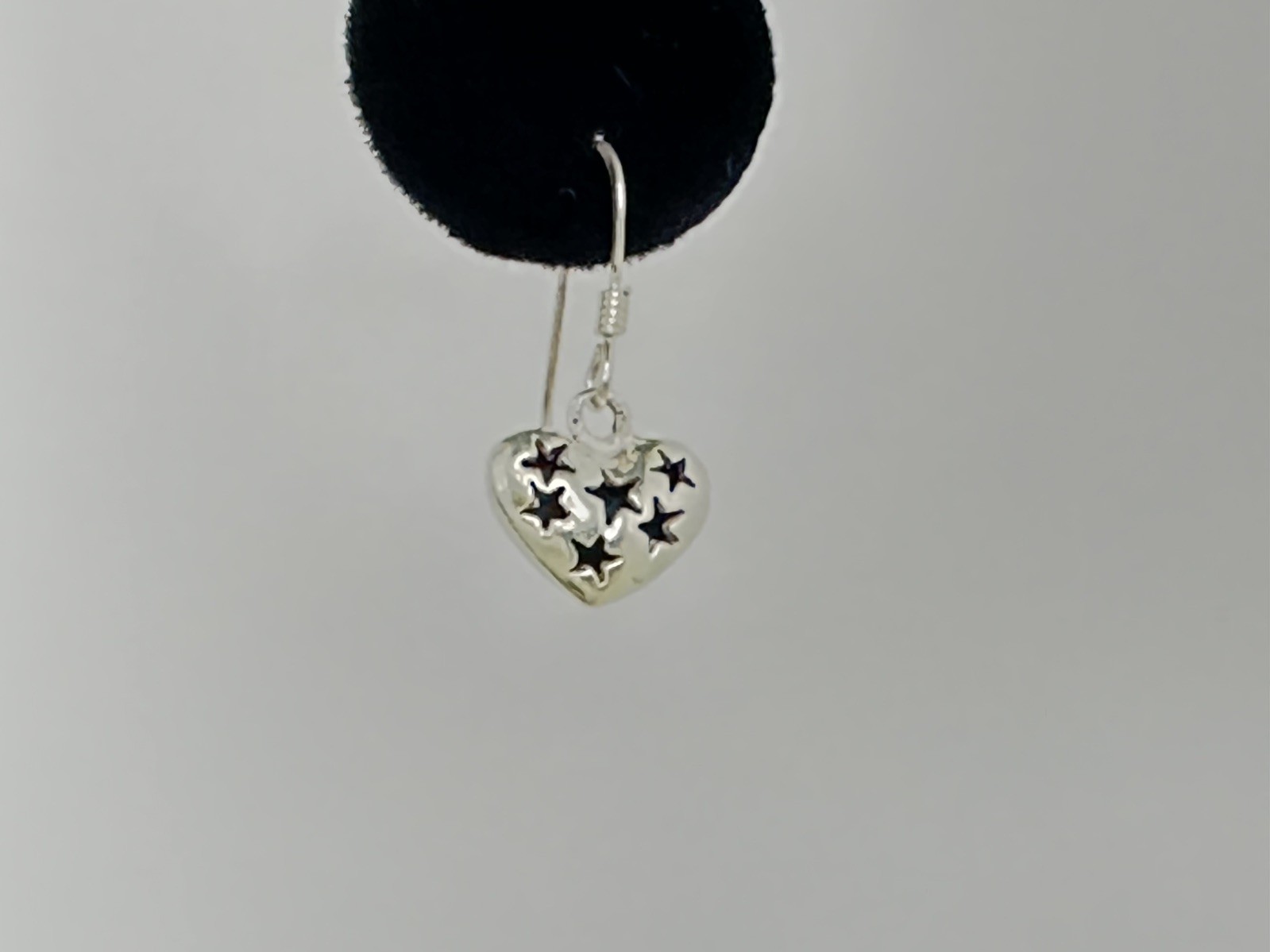 Sterling Silver Star-Patterned Heart Earrings - image 2