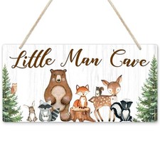 Uflashmi Wood Little Man Cave Sign, Woodland Nursery Wall Decor for Baby Boys