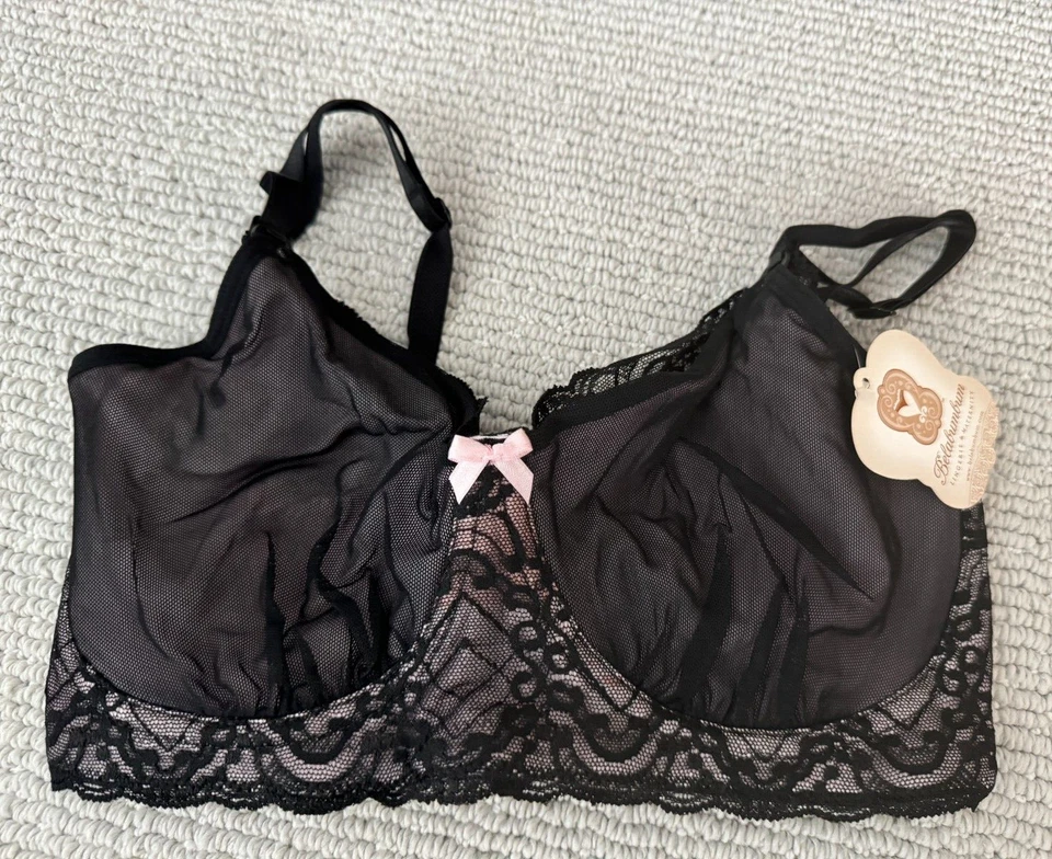 Nuevo Sujetador de Maternidad Belabumbum Rachelle Enfermería Negro Rosa Encaje, Grande $52 Foto 3 de 4
