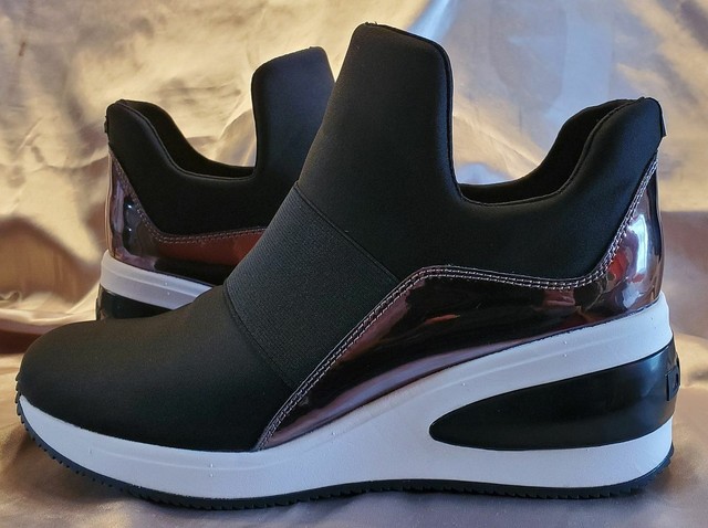 black slip on wedge sneakers