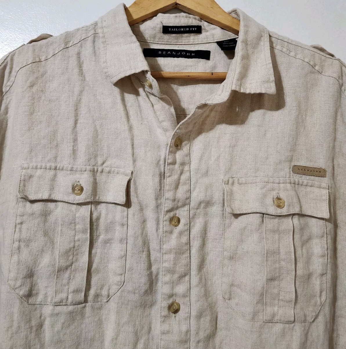 Sean John Mens 3XL Linen Long Sleeve Shirt Tailored Fit Beach Camp Safari