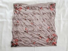 Semi-Sheer Gray Pink Roses Silk Scraf Square 20.5" Floral Lauren By Ralph Lauren