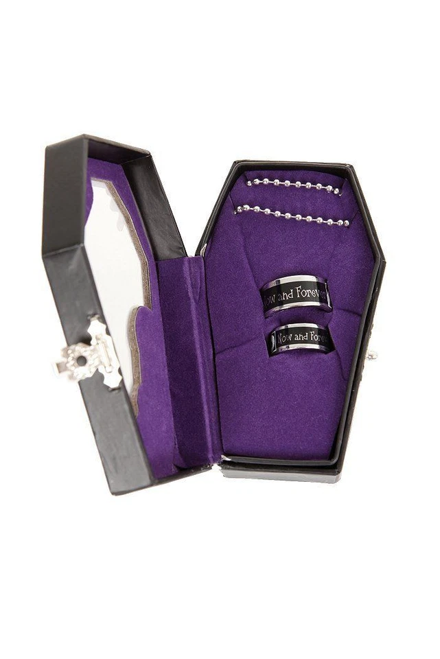 Conjunto de anel Nightmare Before Christmas Jack Sally caixa de caixão Now And Forever Disney - Imagem 3 de 4