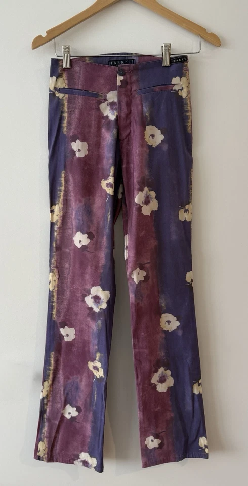 Pantalones para mujer vintage años 90 Tark 1 Paris florales púrpura elásticos - nailon poliéster