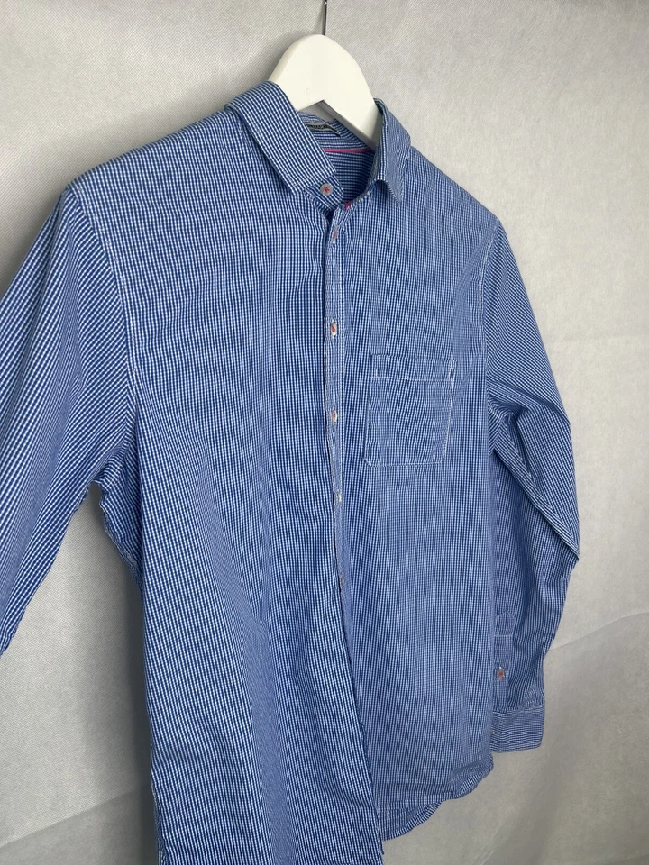 Рубашка мужская Aston Martin 16 синяя белая клетчатая с длинным рукавом - Изображение 3 из 4