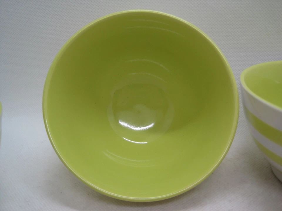 4 cuencos de helado a rayas pintados a mano treinta y uno de cerámica amarilla y blanca Foto 3 de 4