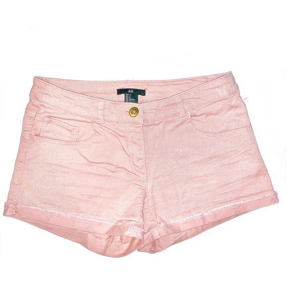 H&M size rose pink BOHO low-rise frayed hem cuffed stretch denim