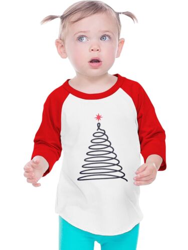 Kids Elegant Design Christmas Tree Graphic Print 3/4 Sleeve Raglan T Shirt - Picture 1 of 18