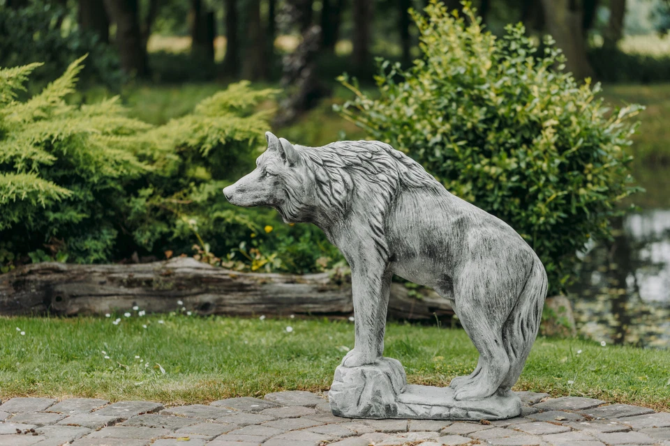 Wolf Wölfe Rudel Steinfigur H.82 cm 95 x 30 cm Grau 125 kg Beton frostsicher - Bild 2 von 4
