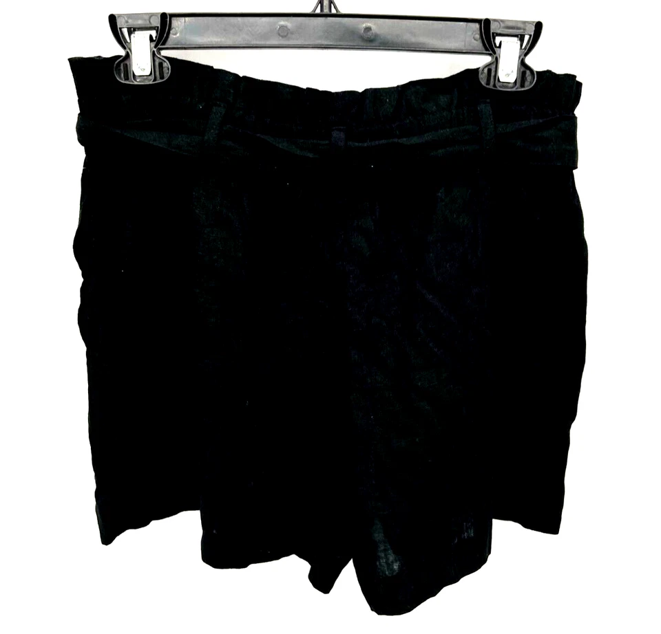 Pantalones Cortos Double Zero Para Mujer Grande Negro Bolsa de Papel Cintura Lino Informal Boho Foto 2 de 4
