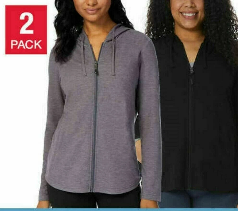 32 Degrees Womens 2 Pack Lightweight Full Zip Hoodie Jacket Black Gray SZ SMALL