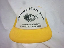 trucker hat baseball cap PLUMMER STATE BANK retro snapback cool mesh flat brim