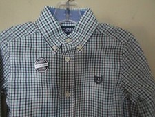 CHAPS Boys Size 3/3T Green & Blue CHECKED Long Sleeve BUTTON DOWN BShirt