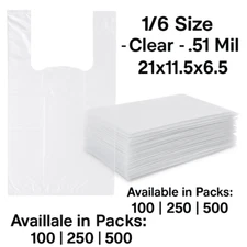 1/6 T-Shirt Plastic Bags – Clear 21x11.5x6.5, .51 Mil Grocery Bags | Multi-Pack