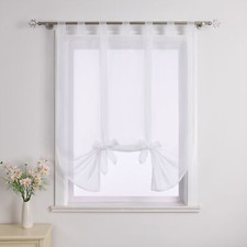 Raffrollo Weiß Raffgardine mit Schlaufen Voile Küche Vorhang Bindegardine Modern