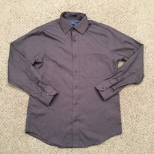 Croft Barrow Shirt Mens Size 15 Gray Micro Check Long Sleeve Button Front