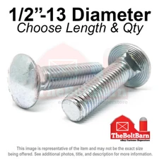1/2"-13 Grade 5 Full Thread Round Head Carriage Bolts Zinc (Pick Length & Qty)