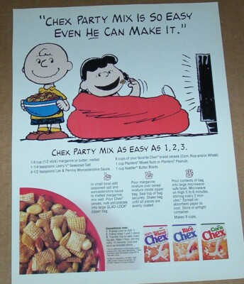 1993 print ad - Chex Party Mix recipe Charlie Brown Ralston Purina advertising