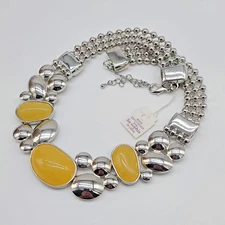 Lia Sophia CLOUD BURST Necklace – Chunky Silver-Tone & Yellow Stones, 16-19”