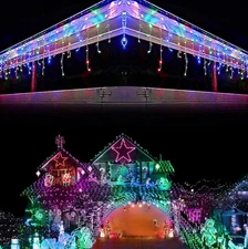 Icicle Lights Multi-Color Outdoor 33ft Christmas Lights 400LED 75 Drops 8 Modes