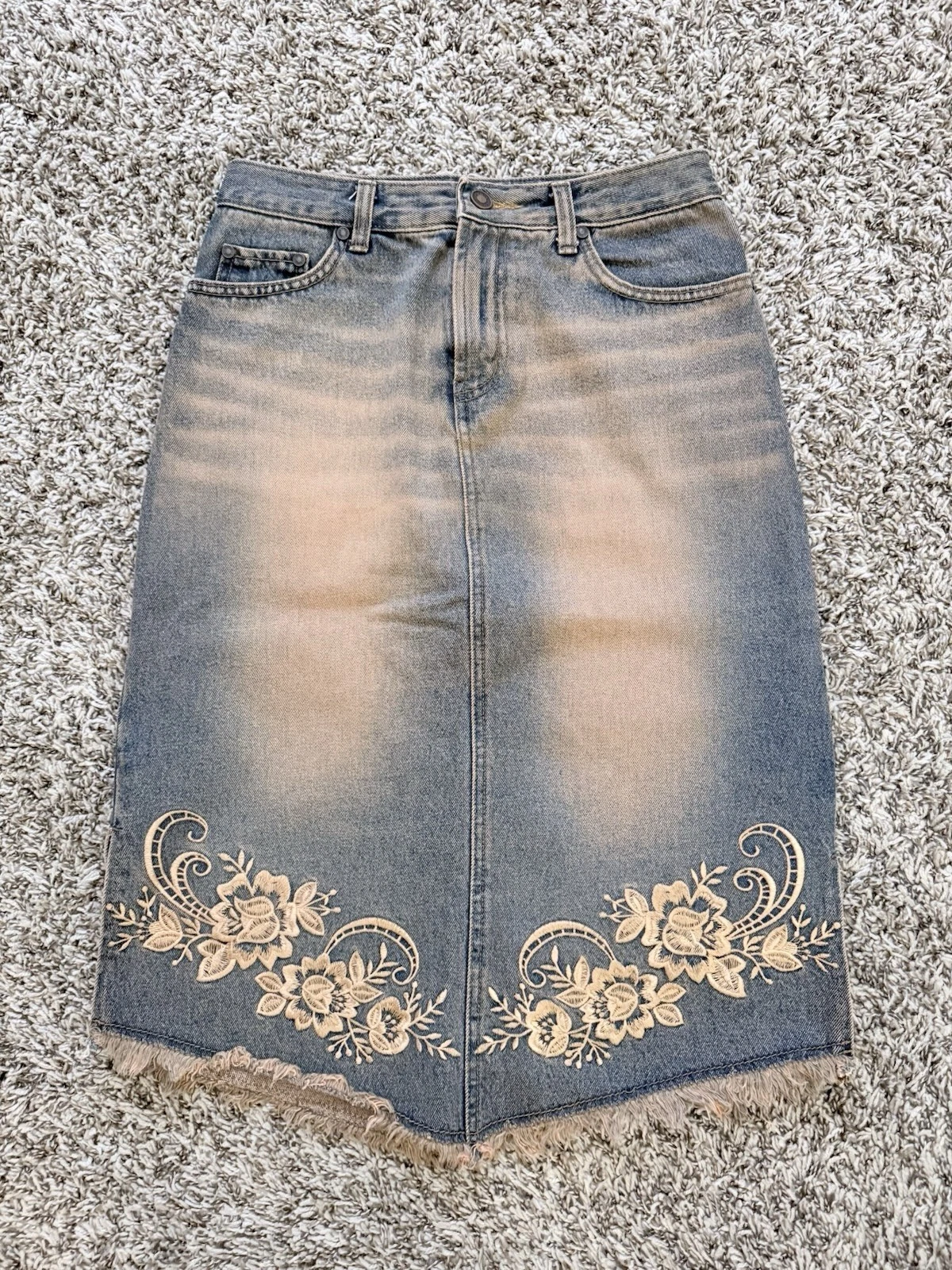Cotton Vintage Blue/brown Jeans Woman Skirt Size M By Tantra