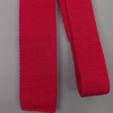 GANT Tie Mens One Size Red Wool Knit Solid Square Tip Made in USA Short Necktie