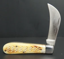 Red Deer Pakistan Pocket Knife Hawk Bill Pruning Stag Handle Light Brown