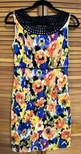 Tahari Dress Women's Size 6 Multicolor Black Lace Sleeveless Floral A-Line Midi