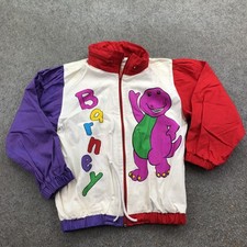 Vintage Barney Jacket Kids 6 Colorblock Hooded Windbreaker Baby Bop 90s