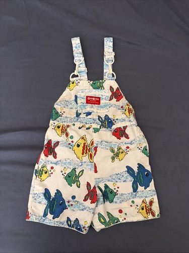 Rare Vintage OshKosh Shorts Overalls Primary Fish USA 3T