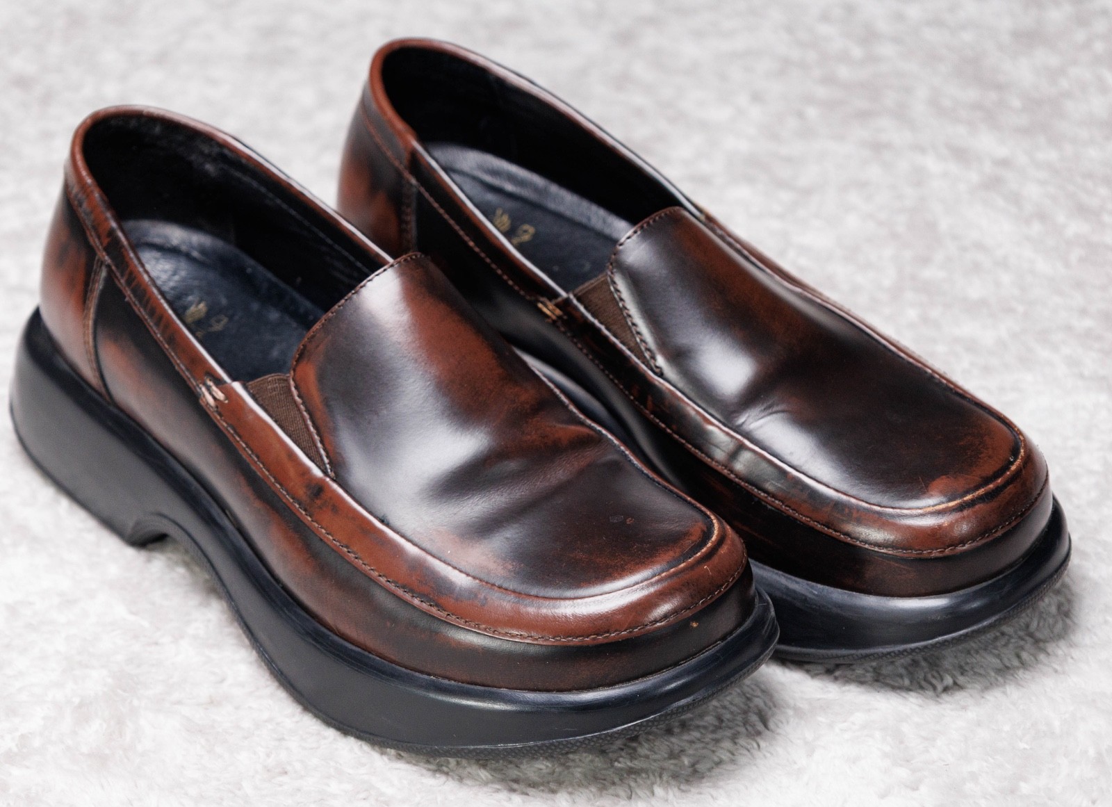 Dansko Vintage Brown Leather Chunky Platform Loafers Womens Size EU 38 US 7.5 8