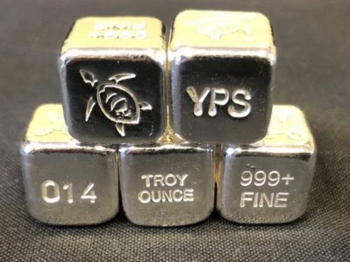 1 oz Hand Poured 999 Silver Bullion Bar "Sea Turtle Cube" by YPS - Yeager's