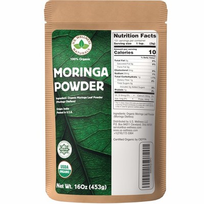 U.S. Wellness Naturals Moringa Powder 1LB (16Oz) 100% 16 Ounce (Pack of 1) 