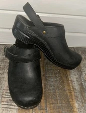 Dansko Women's EU 37 US 6.5-7 Ingrid Black Oiled Leather Slingback Mules Clogs