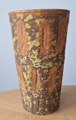 MCM Raymor Bitossi Sgraffito Lava Glaze Italian Pottery Vase Marked ITALY
