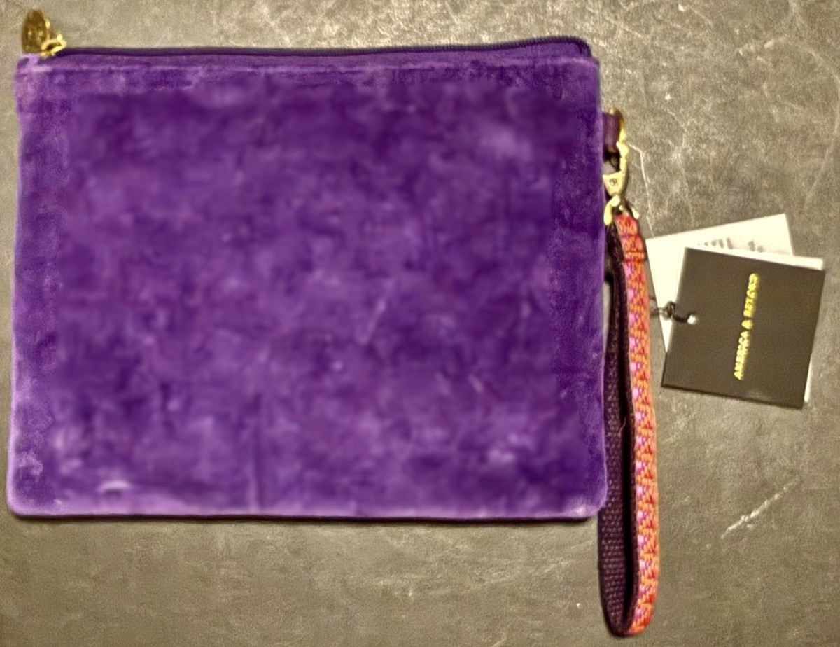 America & Beyond Purple Velvet Beaded Wristlet Bag M Monogram