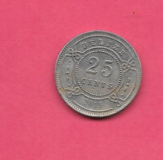 BELIZE KM36 2014 VF VERY FINE NICE CIRCULATED 25 CENTS OLD VINTAGE COIN