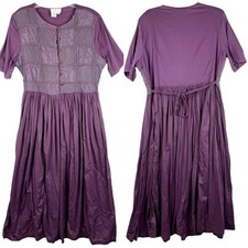 Vintage Cottagecore Prairie Quilted Lagenlook Cotton Ankle Dress Dark Purple 14