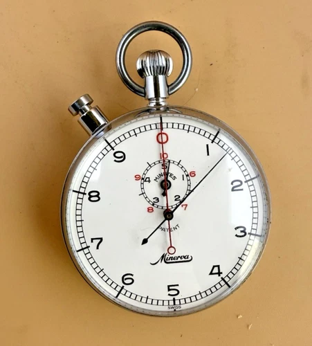 Rare Vtg Swiss Made Minerva Rattrapante Stop Watch 9 Jewels Excellent Condition