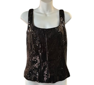 Vintage Cache Black Shiny Sleeveless Top Square Neck Y2K Clubwear Glam L NWT