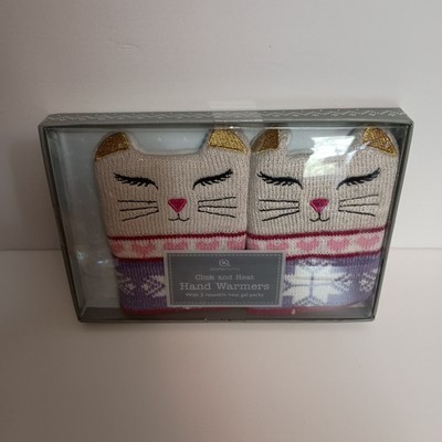 Click And Heat Cute Kitty Cat Hand Warmers Reusable, Never Used Open Box,