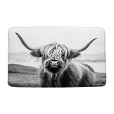 Farmhouse Highland Cow Bath Mat Western Funny Farm Animal Portrait of Longhor...