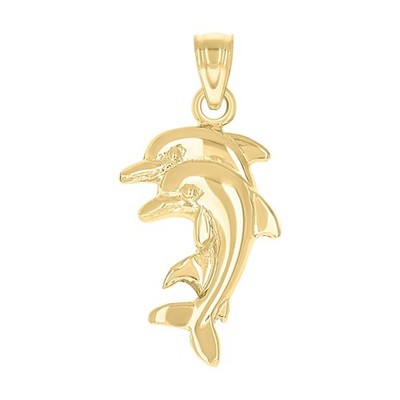 10kt Gelbgold Damen Doppel Delphin Tier Charm Anhänger