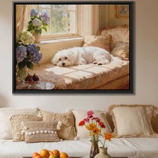 Oil Painting Maltese Dog Canvas Print Living Room Wall Art Dog Lover Decor