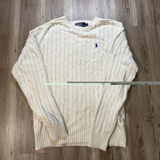Polo Ralph Lauren Sweater Mens XL White Cable Knit Cotton Crewneck Pony Preppy