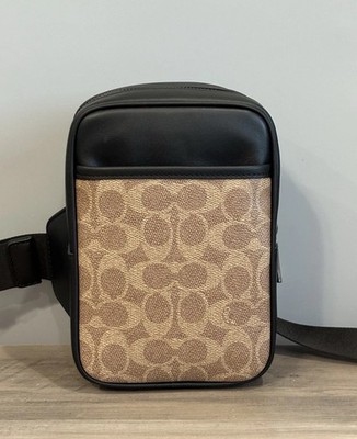 COACH Small Turner Pack Bag Signature Canvas Leather CCO68 Tan/Black NWT